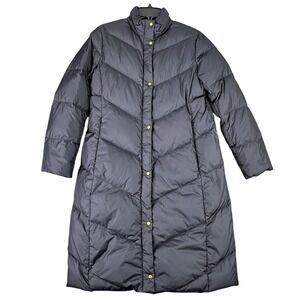 Lands End Down Puffer Trench Coat Womens S 6-8 Chevron Quilted Full Zip Snap